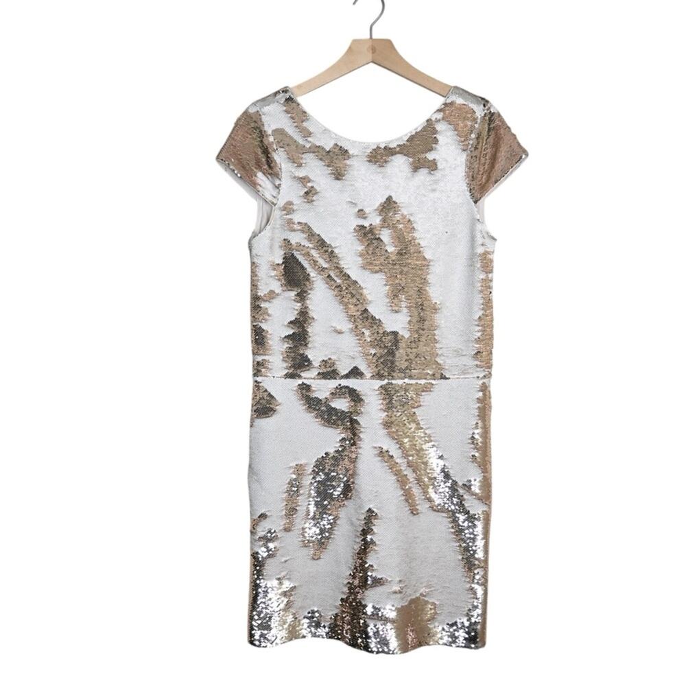 Vince Camuto Womens 8 Short Sleeve Gold Champagne Sequin Cocktail Dress